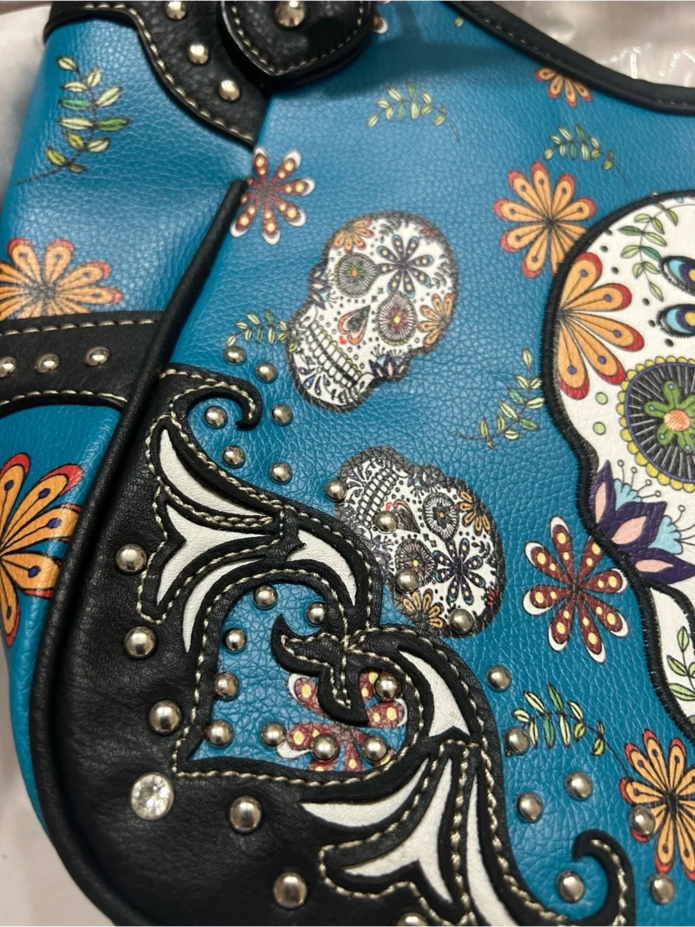 Teal Sugar Skull Tote Bag